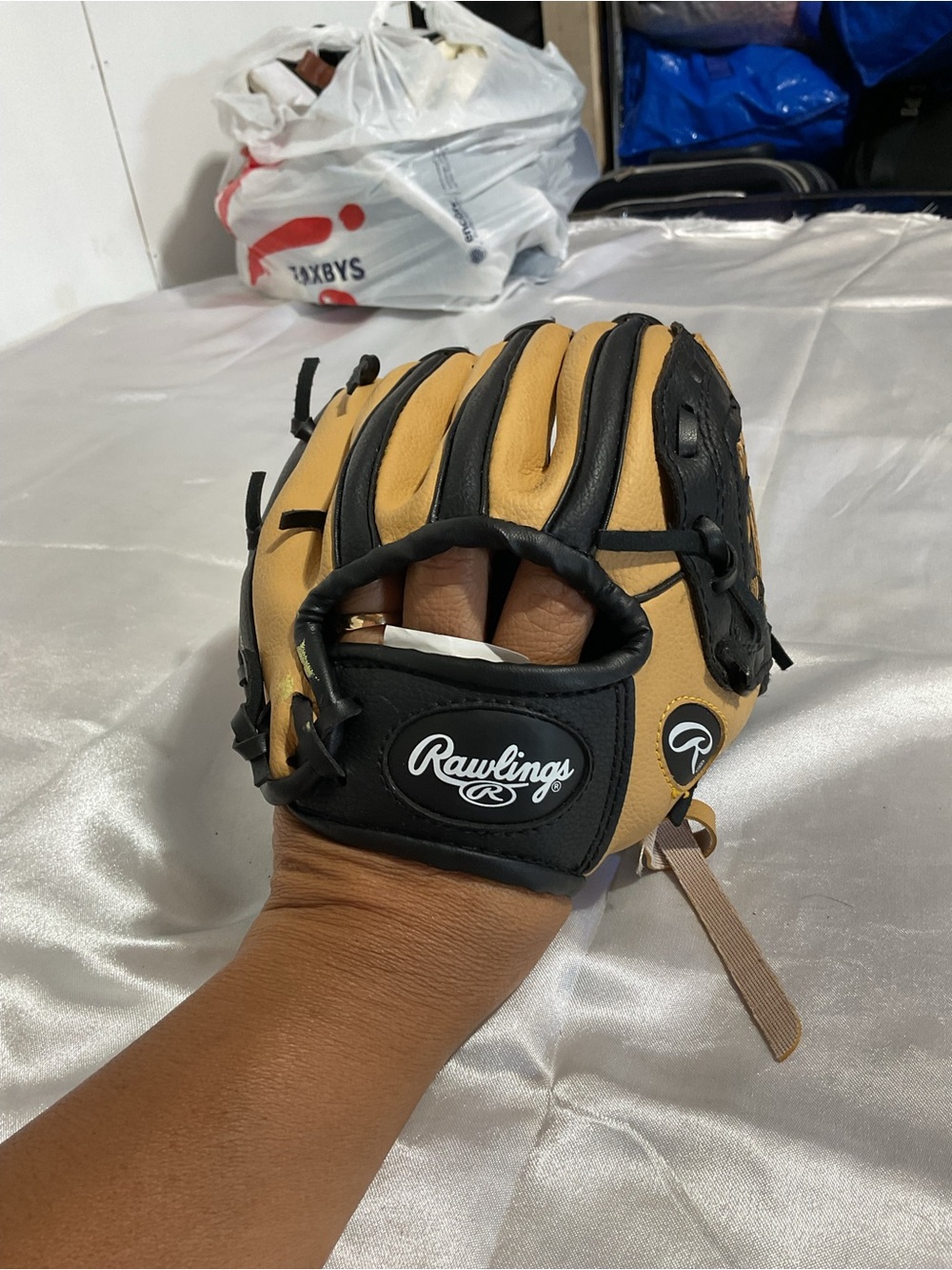 Rawlings Tan and Black Baseball Glove for kids left hand